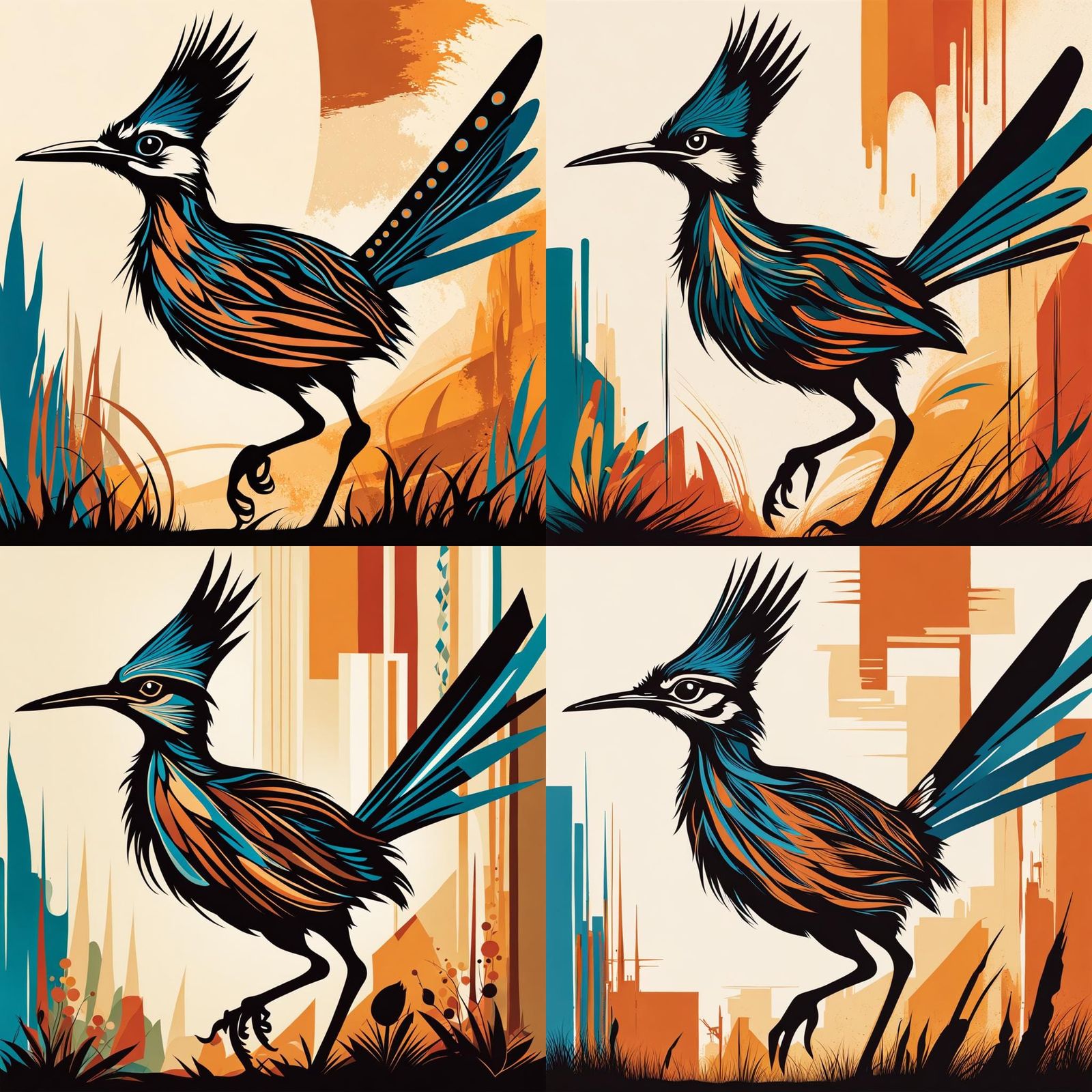 Roadrunner Silhouette in Abstract Art Style