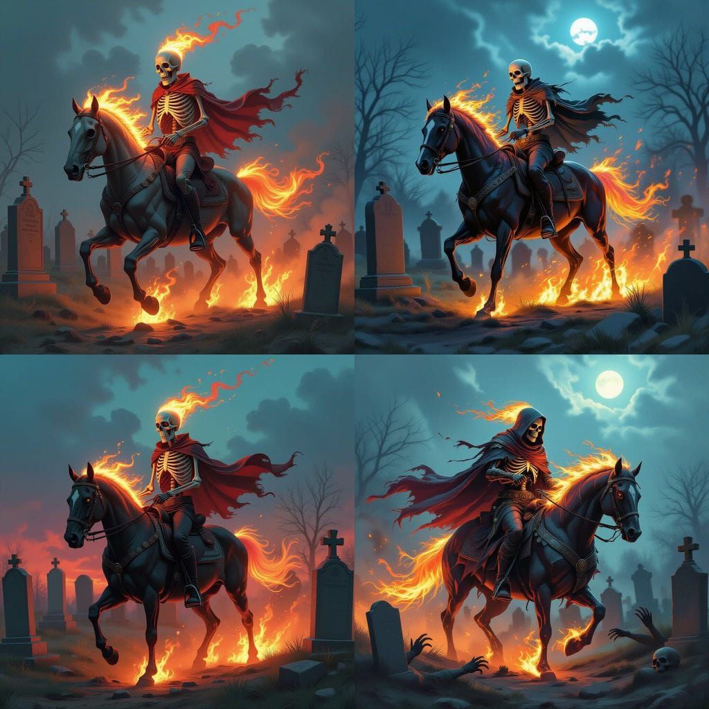 Fiery Skeleton Rider in Graveyard