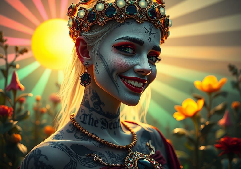 Albino Goth Girl with Tattoos in Fabergé Glass Village