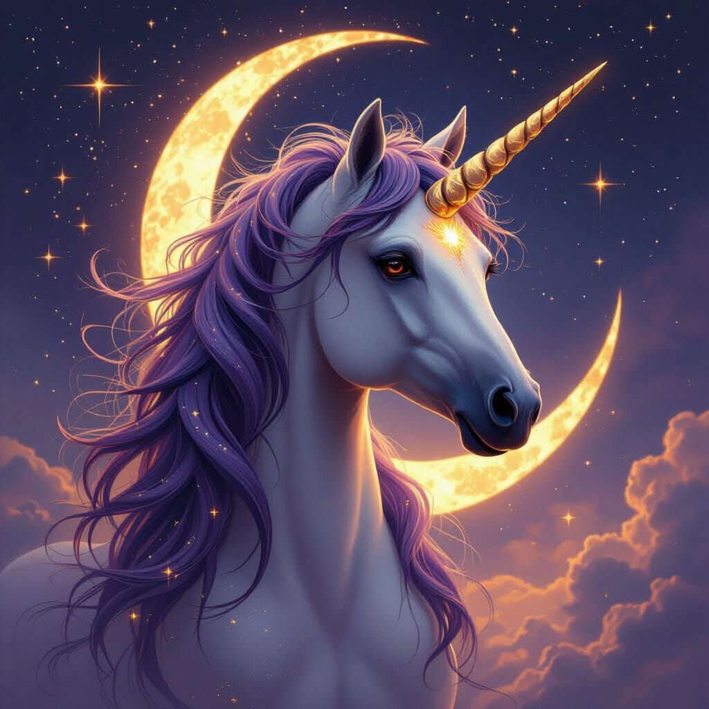 Ethereal Stardust Unicorn with Crescent Moon