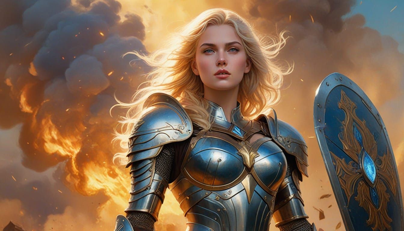 Elegant Valkyrie in Golden Light: A Romanticism Masterpiece