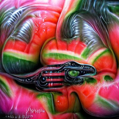 Colorful Watermelon in Biomechanical Style