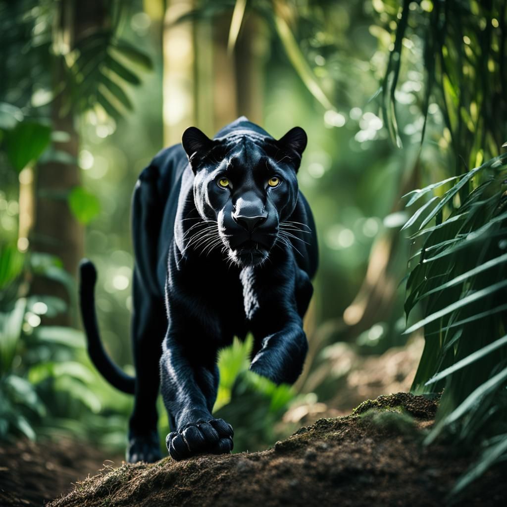 Black Panther in Dense Green Jungle Photo