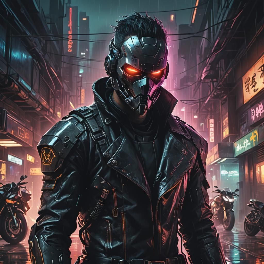 Cyberpunk Blade Runner Motorcycle in Dark Alley