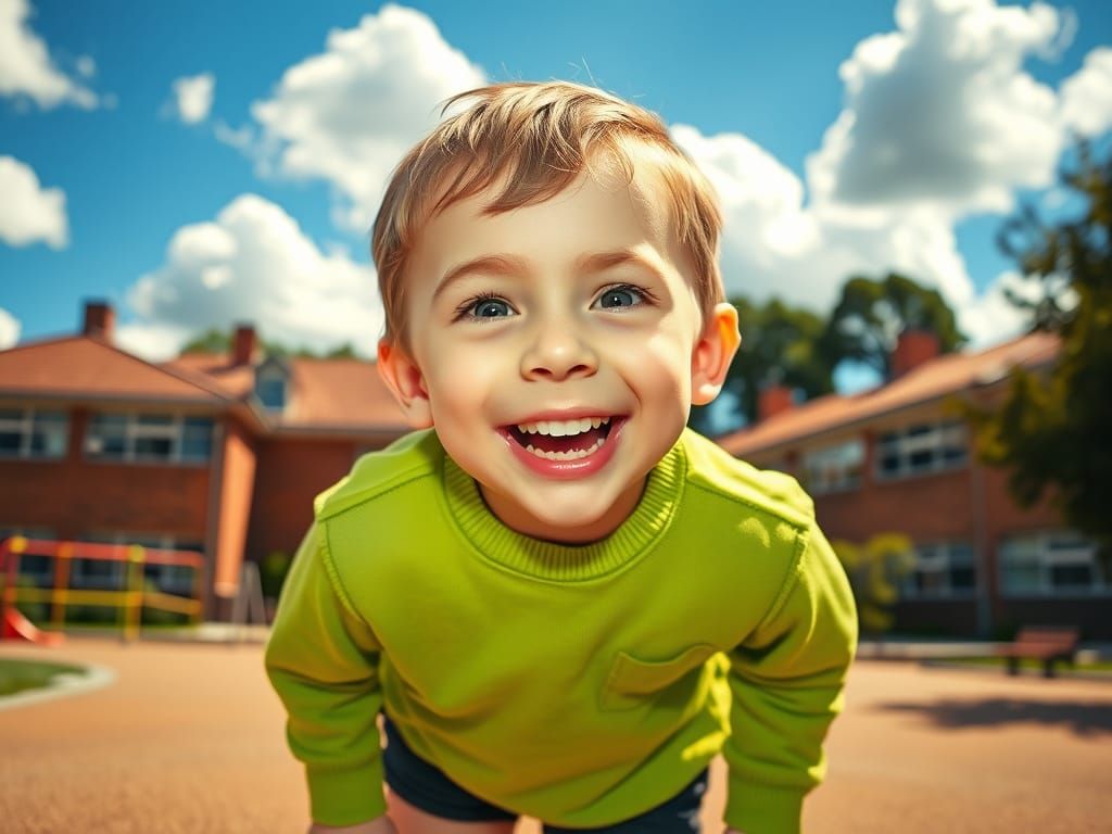 Boy Radiates Unbridled Joy in Vibrant Playground Scene