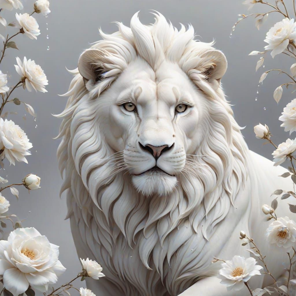 Ethereal White Lion in Anime Style