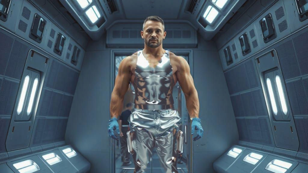 Photorealistic Spaceman in Silver Briefs, Sensual Light
