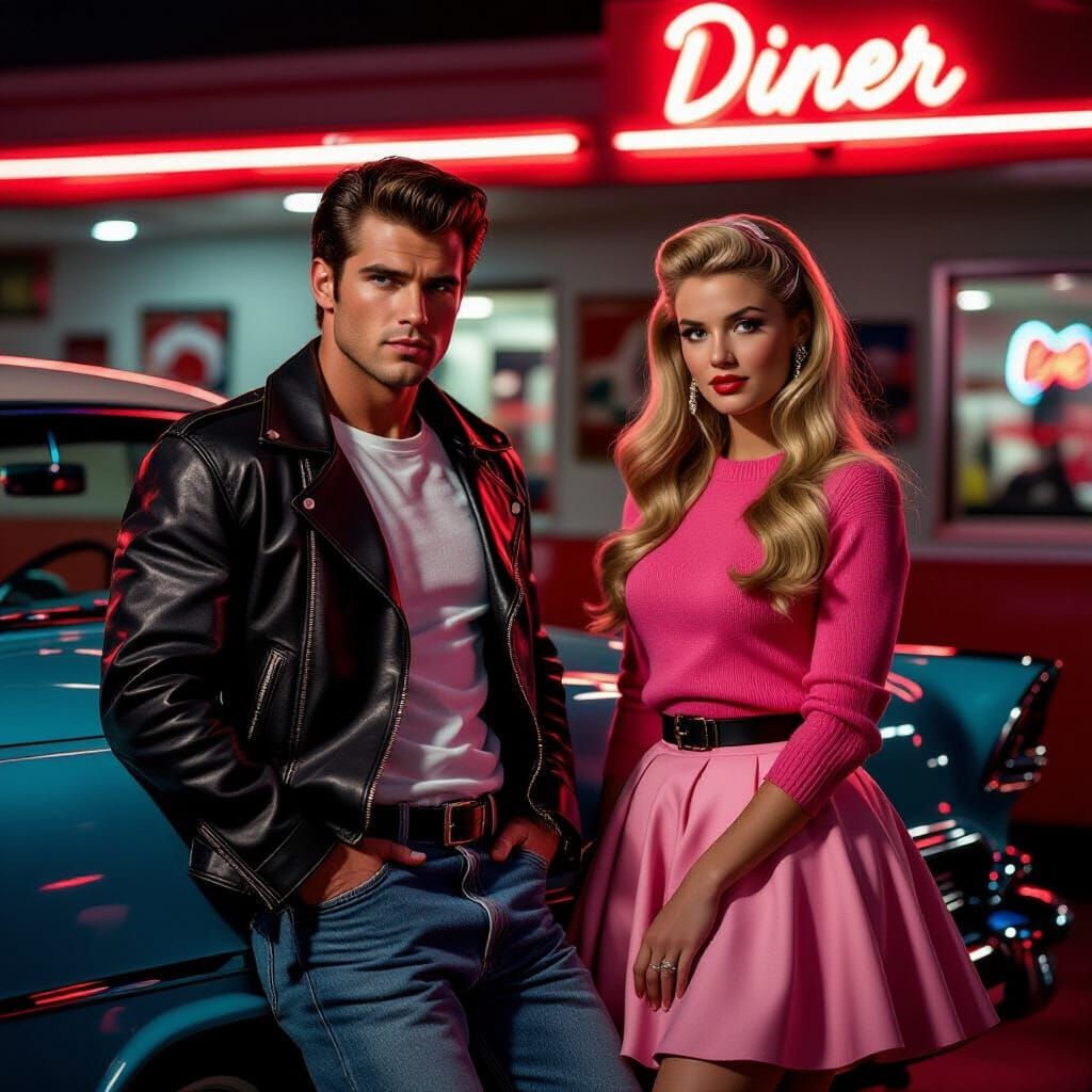 Greaser at a Diner in 1950s Style