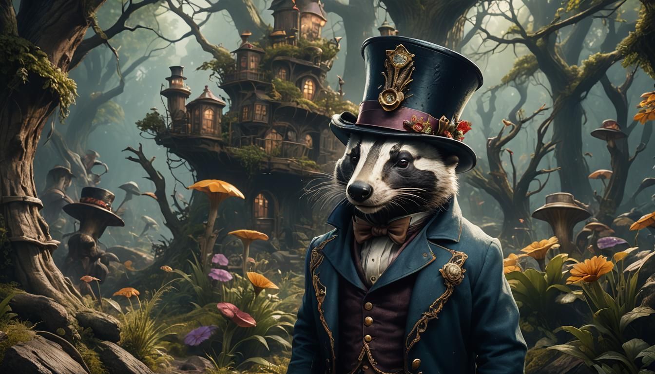 Badger in Tophat: Detailed Fantasy Concept Art