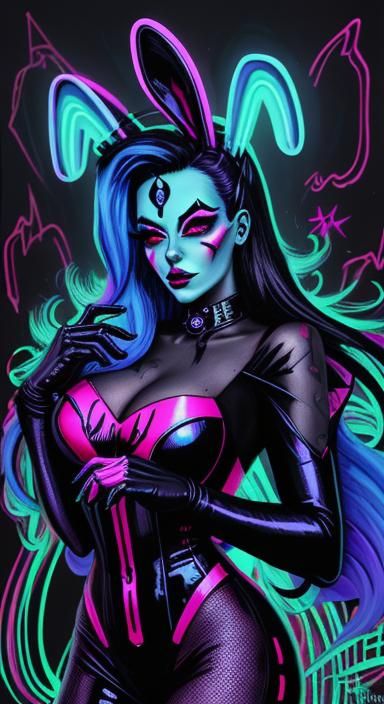 Cyberpunk Bunny Grim Reaper Pinup in Pop Art Style