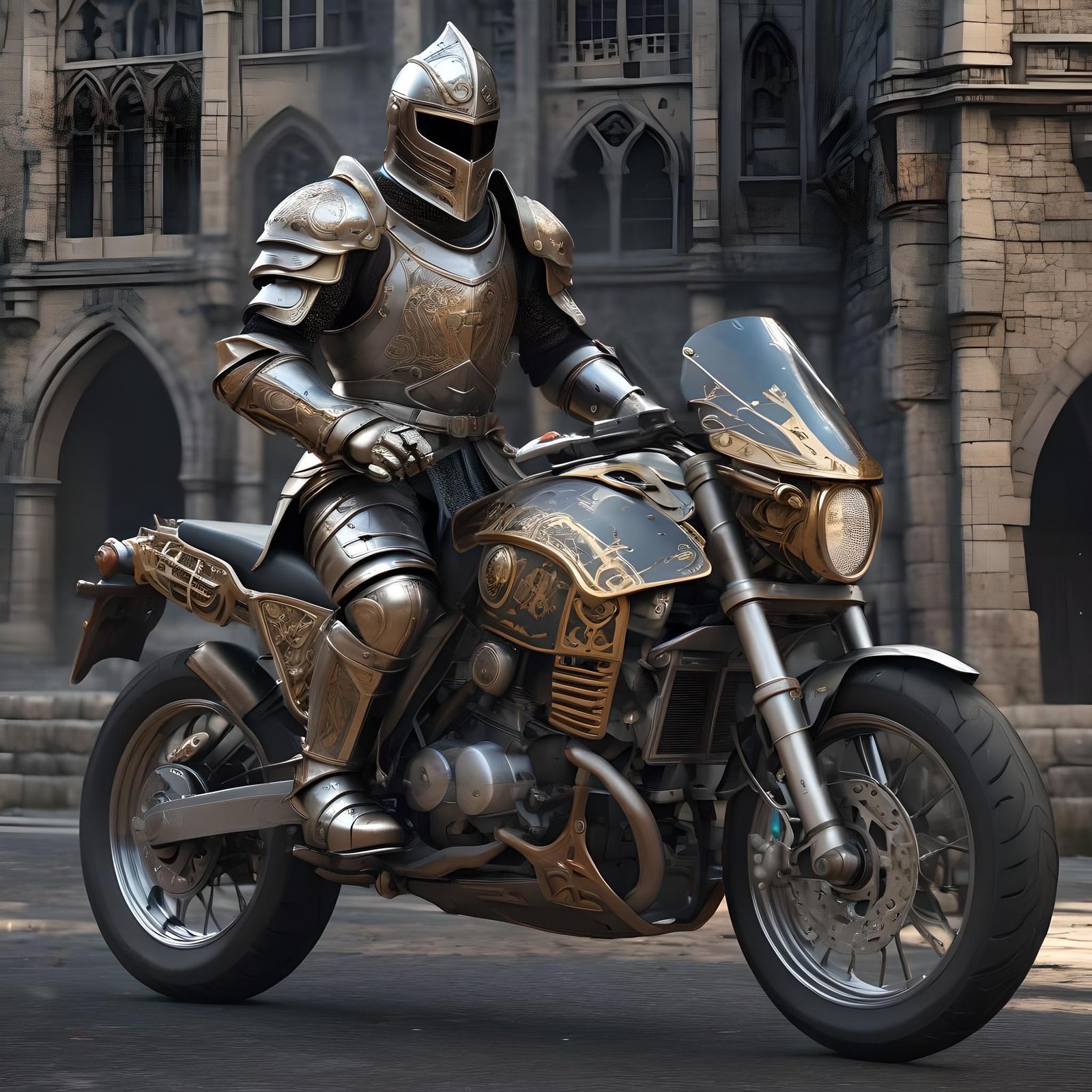 Knight on Motorbike: 3D Anime Concept Art