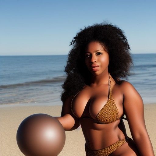 Curvy Woman in Bikini on Beach with Soft Lighting