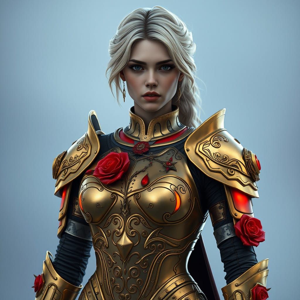 Golden Rose Warrior in Futuristic Armor