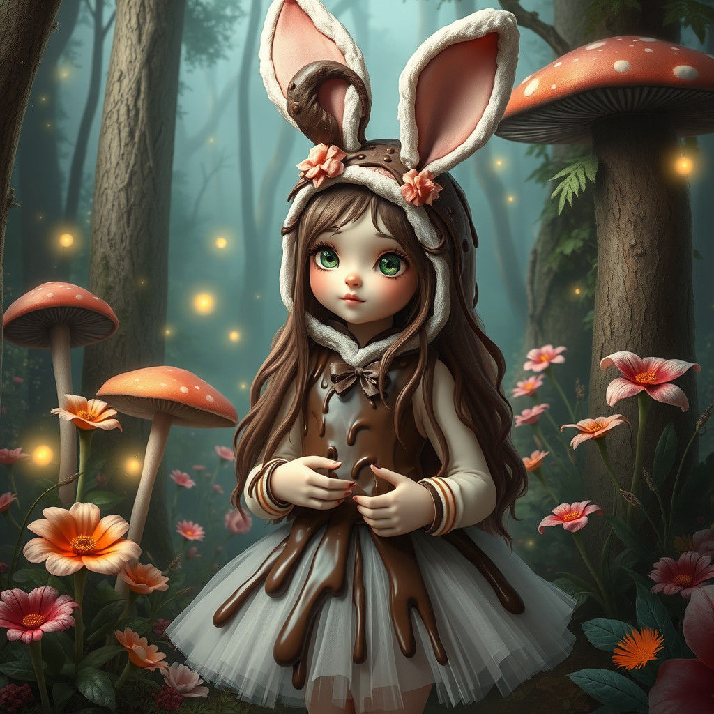 Chocolate Bunny Girl in Enchanted Forest: Matte Painting