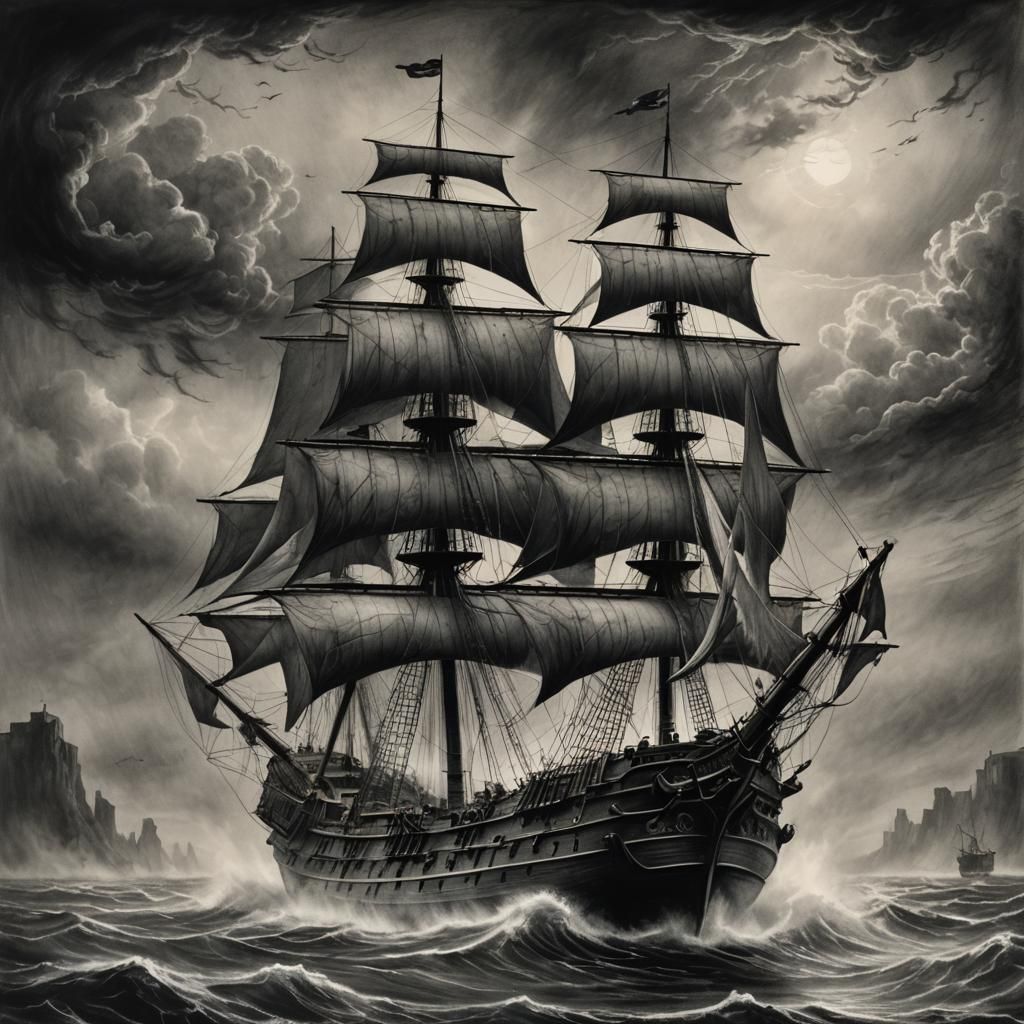 Flying Dutchman Sails Through Misty Coastline