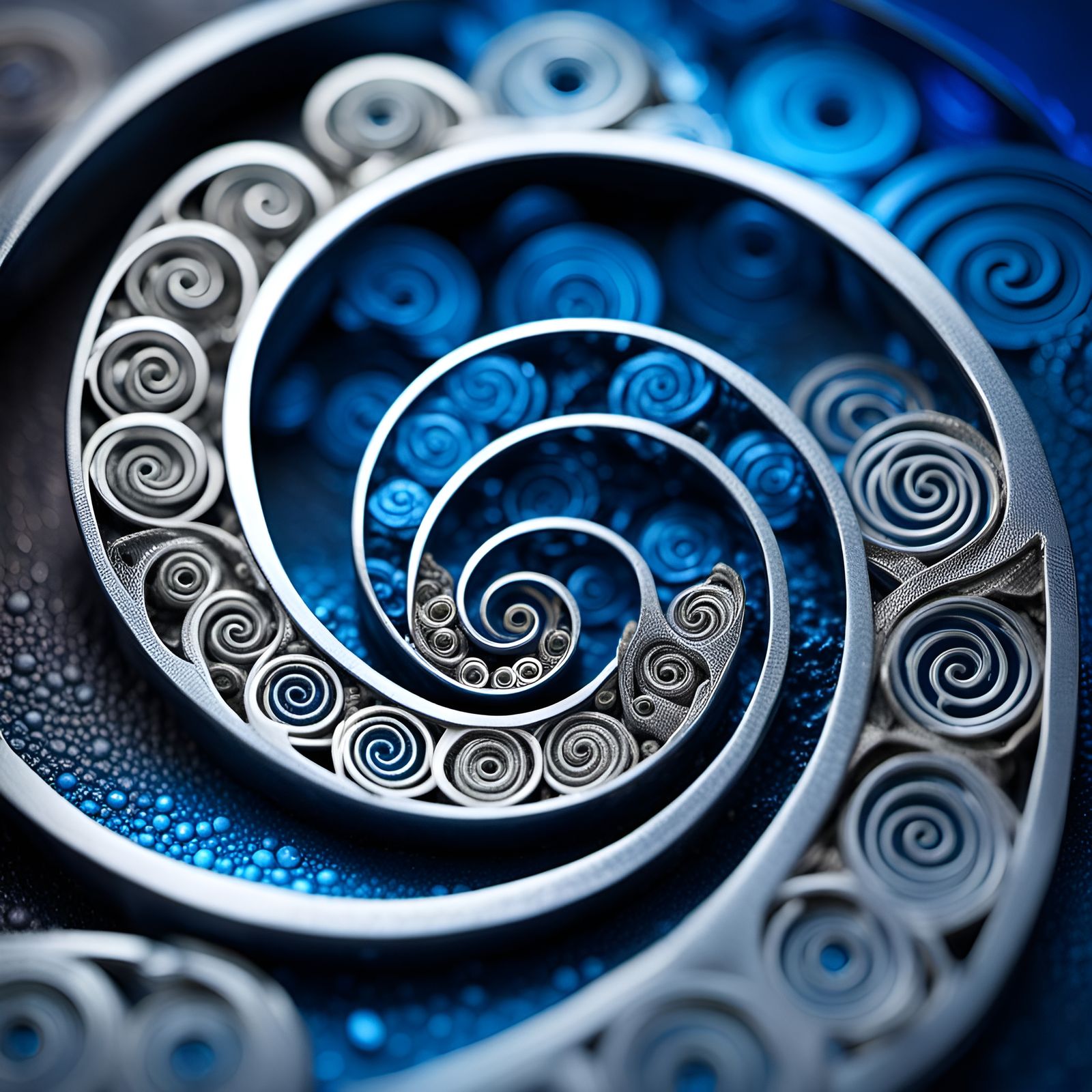 Silver Fibonacci Fractals on Blue Gradient