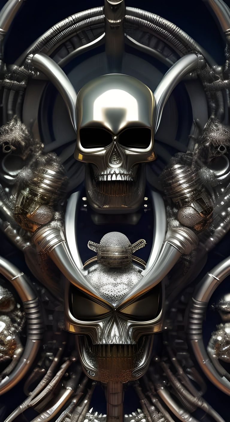 Skull mask intricately detailed silver bismuth Cinematic 4D IMAX Horde3D 3ds Max beautiful H.R. Giger Gustave Doré Wadim...