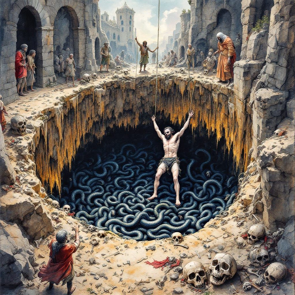 Venomous Snake Pit Execution in Watercolor Style