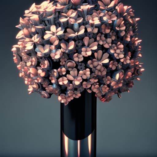 Futuristic Black Vase with Flowers in 8K