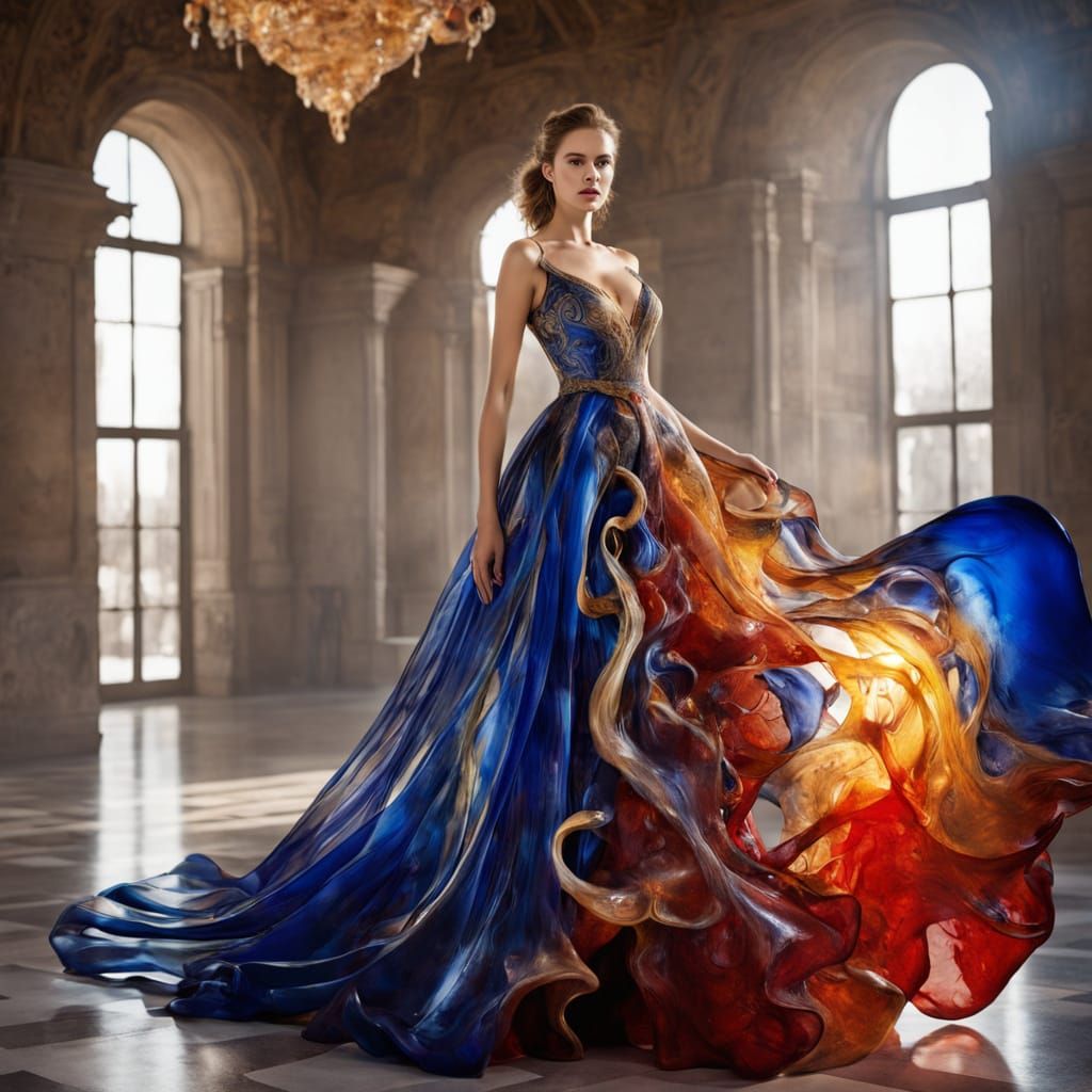 Woman in Flowing Murano Glass Gown