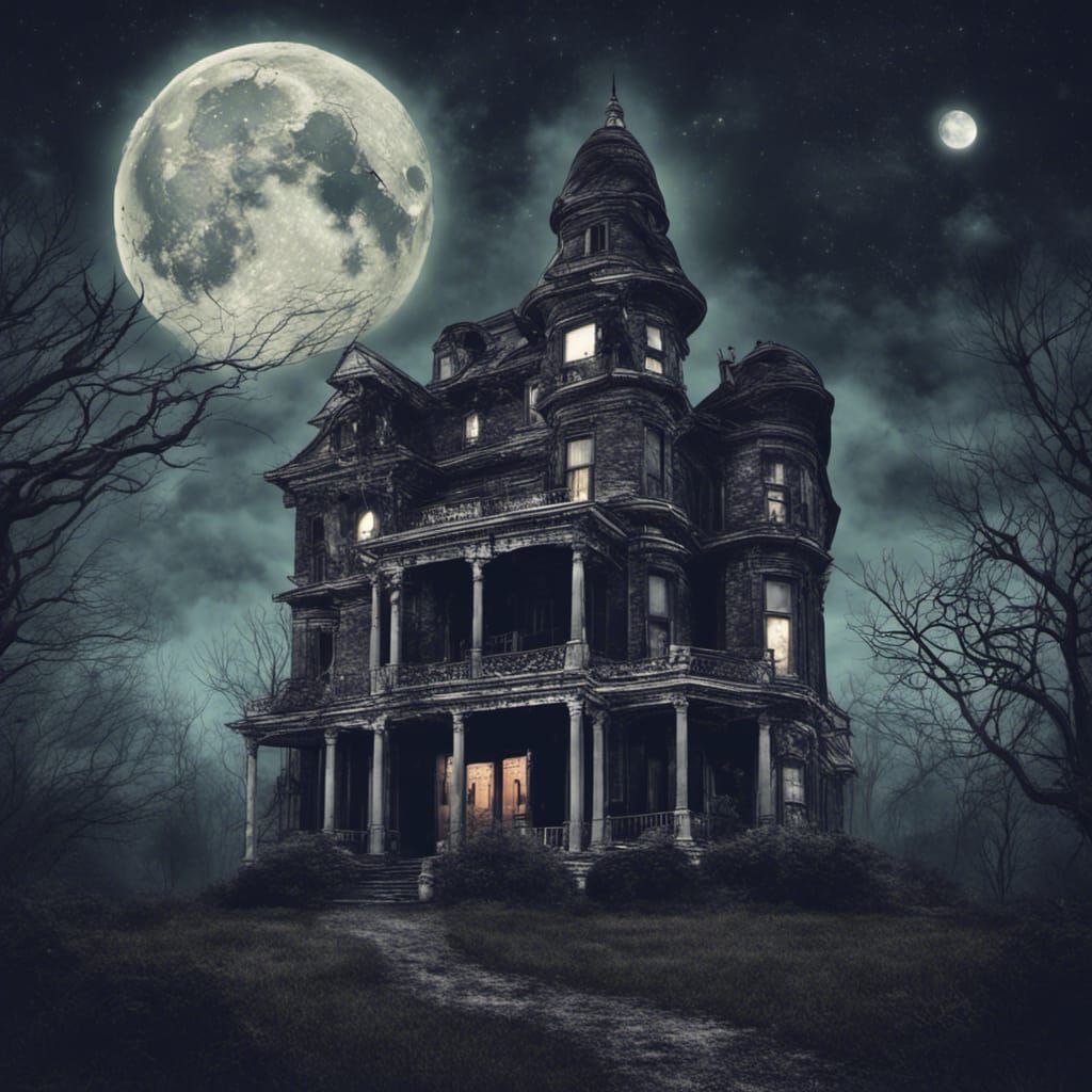 Horror Mansion Under Starry Galaxy Sky