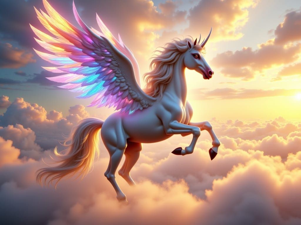 Celestial Pegasus with Angelic Wings in Golden Hour