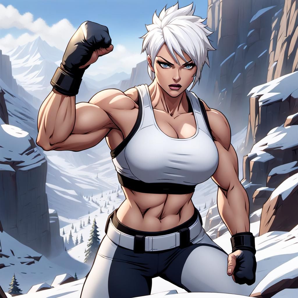 Buff woman in the snow