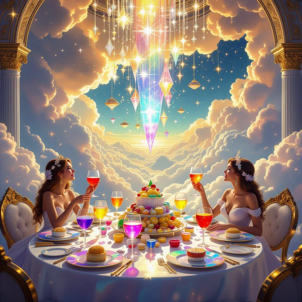 Celestial Dining Hall Among Golden Clouds