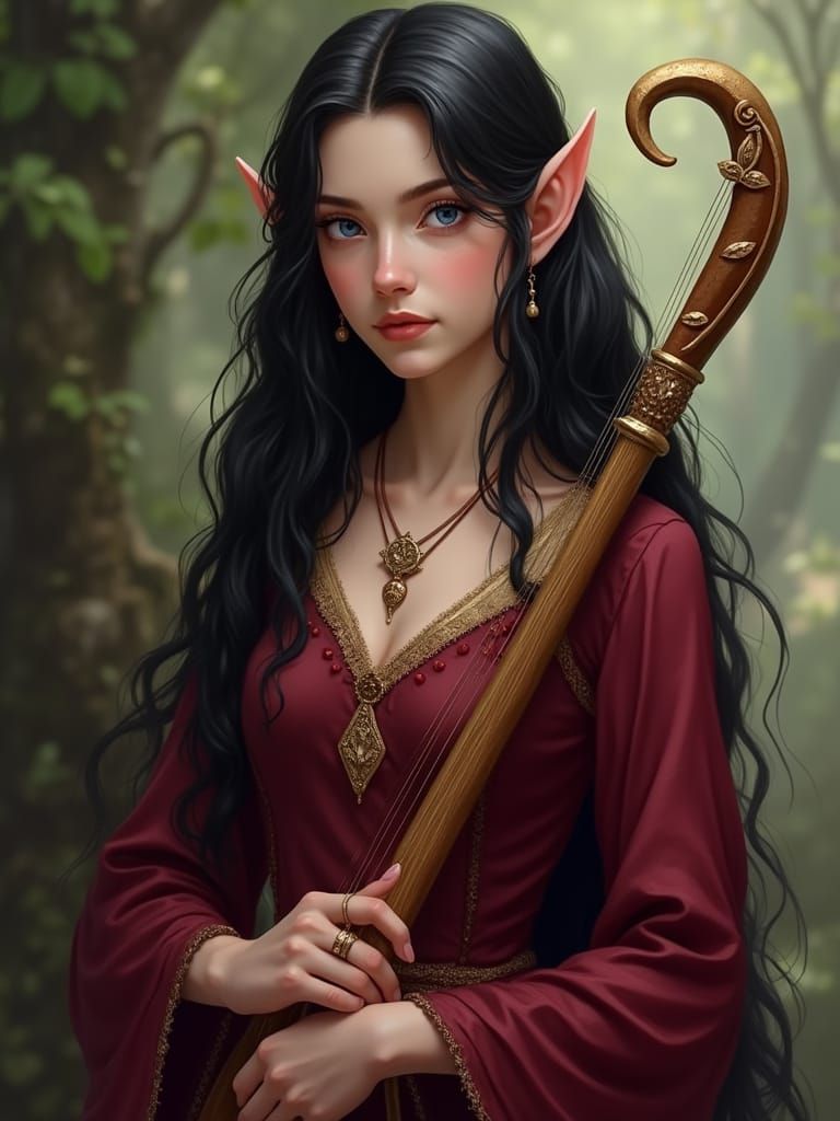 Beautiful Elf Bard Portrait in Fantasy Art Style
