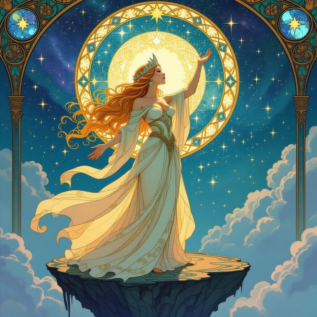 Cosmic Sorceress in Art Nouveau Style