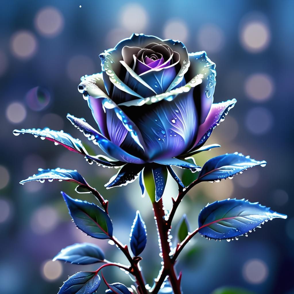 Frozen Purple Rose in Iced Bokeh, 3D Digital Art