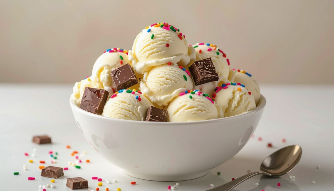 Hyperrealistic Vanilla Ice Cream with Chocolate and Sprinkle...