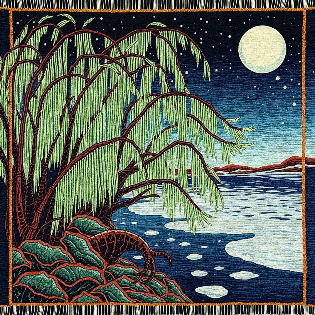 Cyborg Willows in a Surreal Woven Tapestry