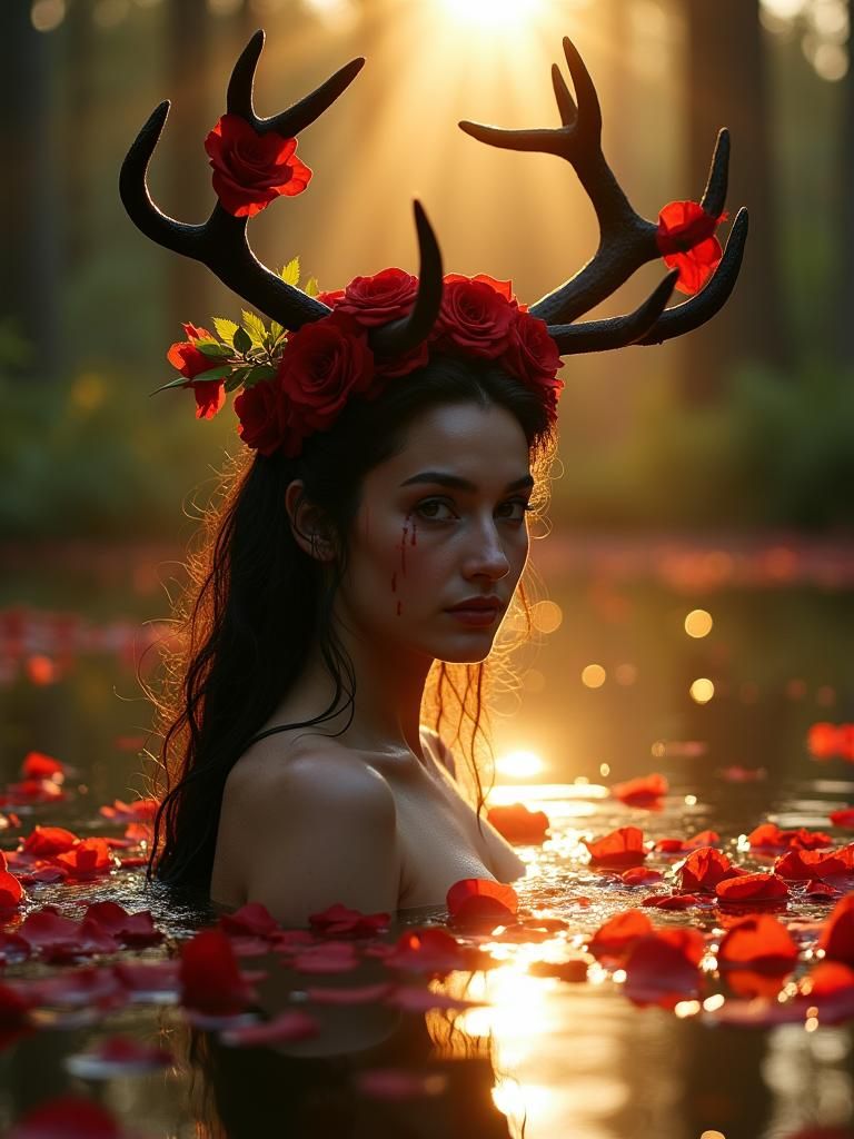 Woodland Queen Emerges in Sunlit Forest Portrait