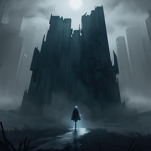 Eerie Dystopian Girl on Deserted Road in Dark Surrealism