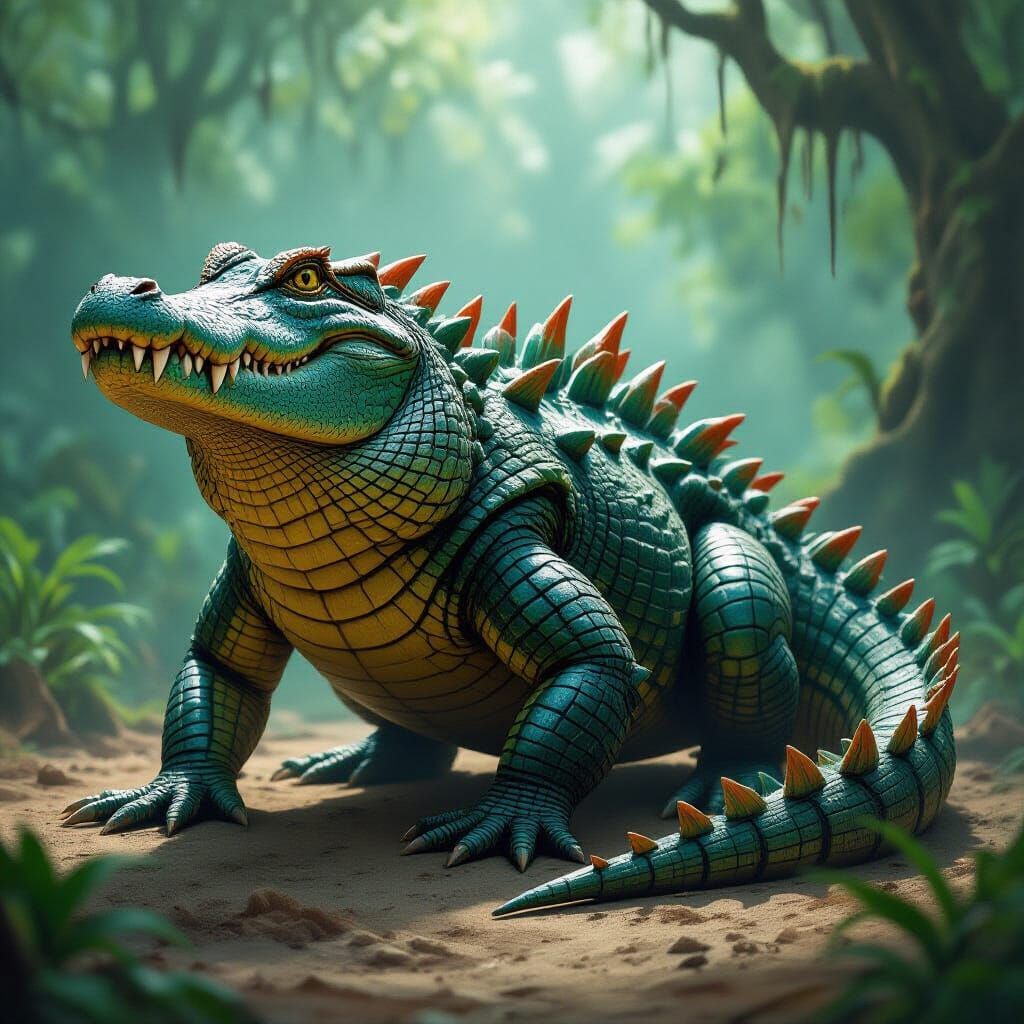 Monstrous Alligator with Spikes and Poison Tail