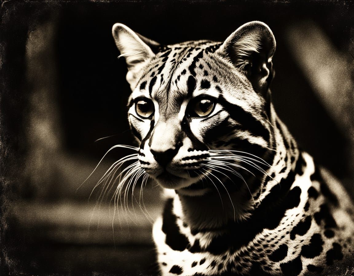 Ominous Ocelot in Daguerreotype Style