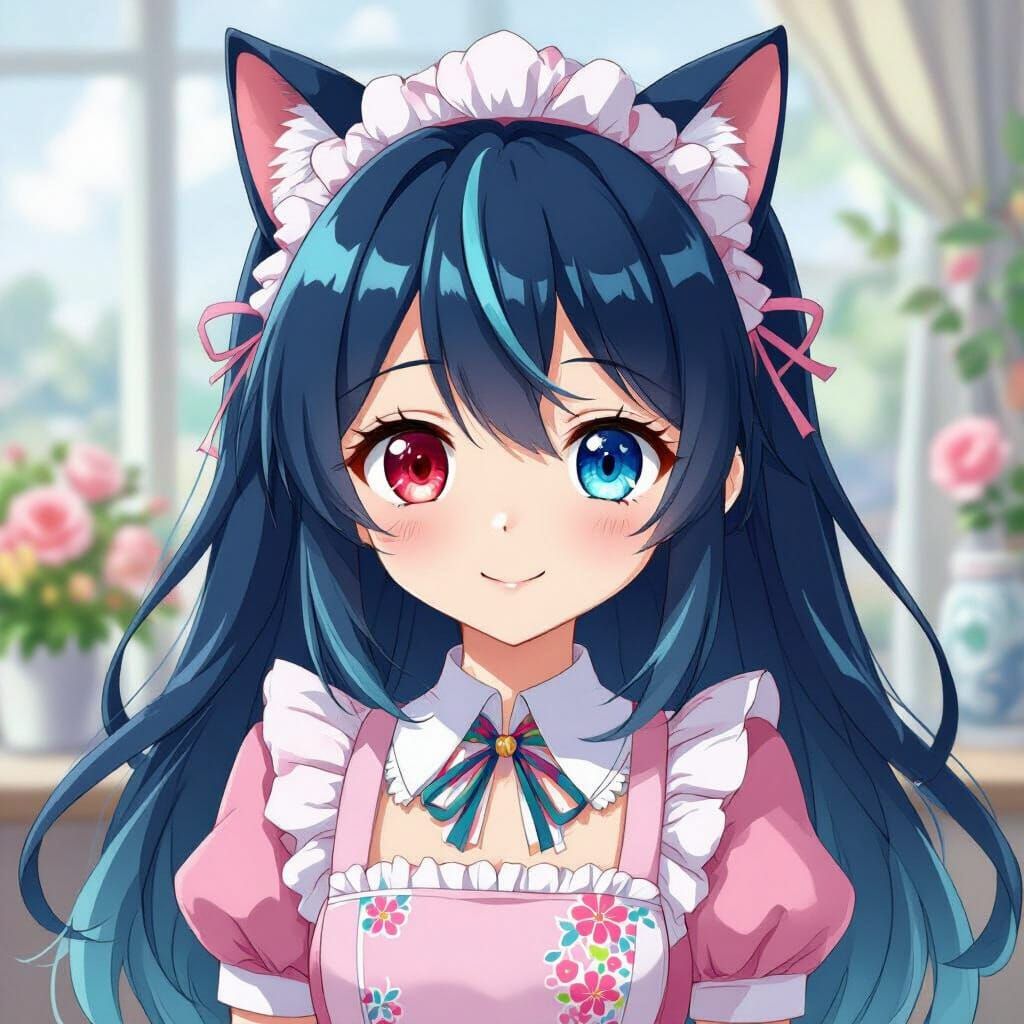 Anime Girl with Heterochromatic Eyes in Vibrant Style