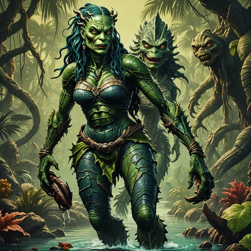 Monster Girl Creature Pinup: Detailed Matte Painting