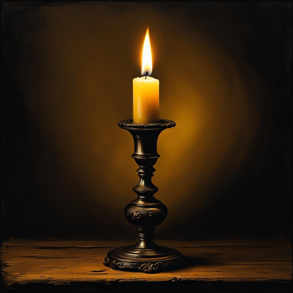 Dramatic Candlelight Still Life in Rembrandt Style