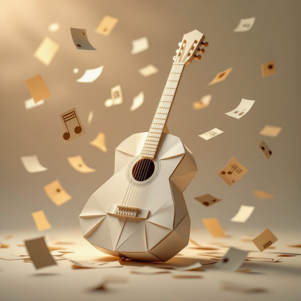 Origami Paper Guitar in Dreamy Soft Focus