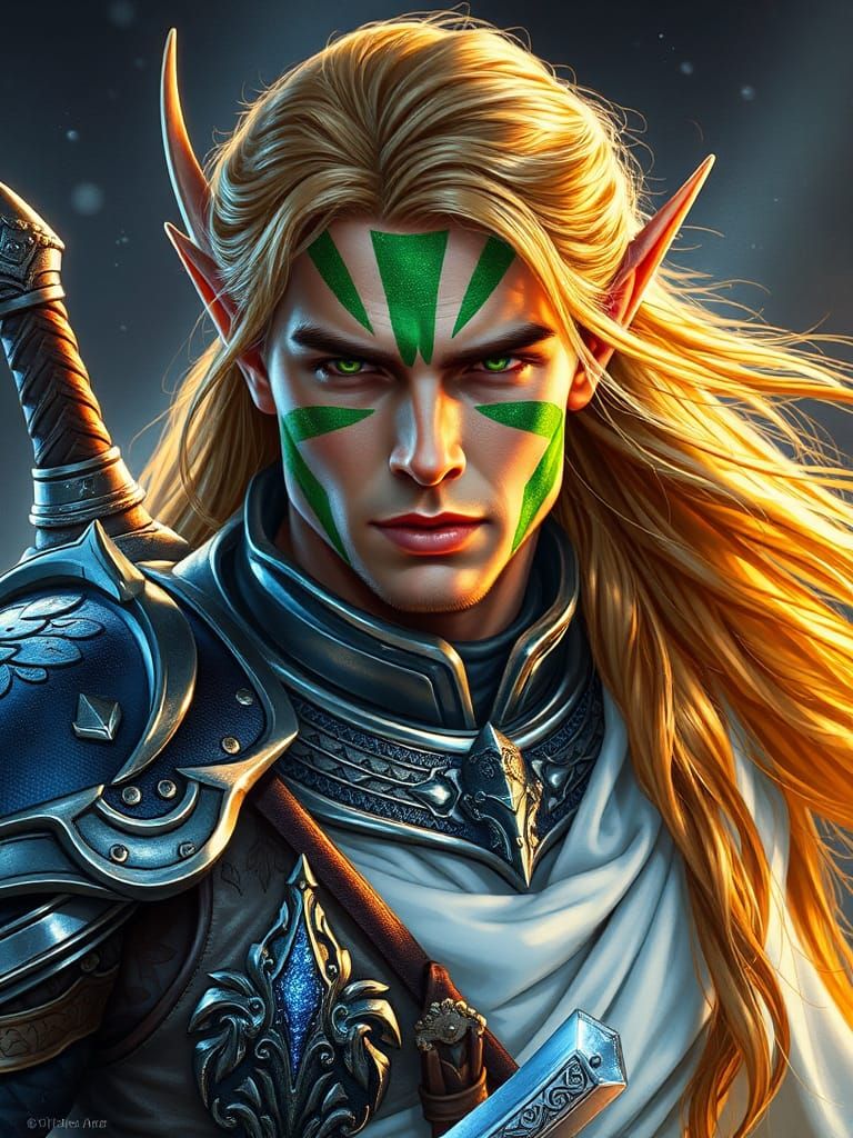 Elf Warrior in Armor with Fantasy Makeup