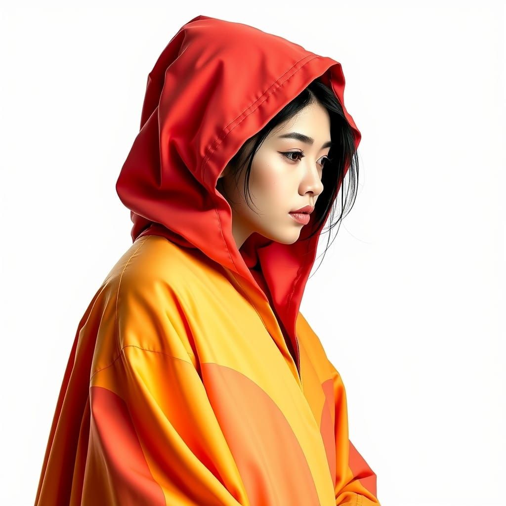 Woman in Hooded Robe, Minimalist Style
