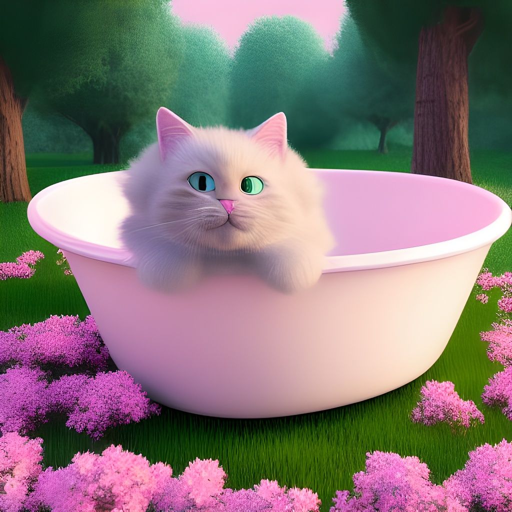 Cute Pink Cat in Bathtub, Pixar Style