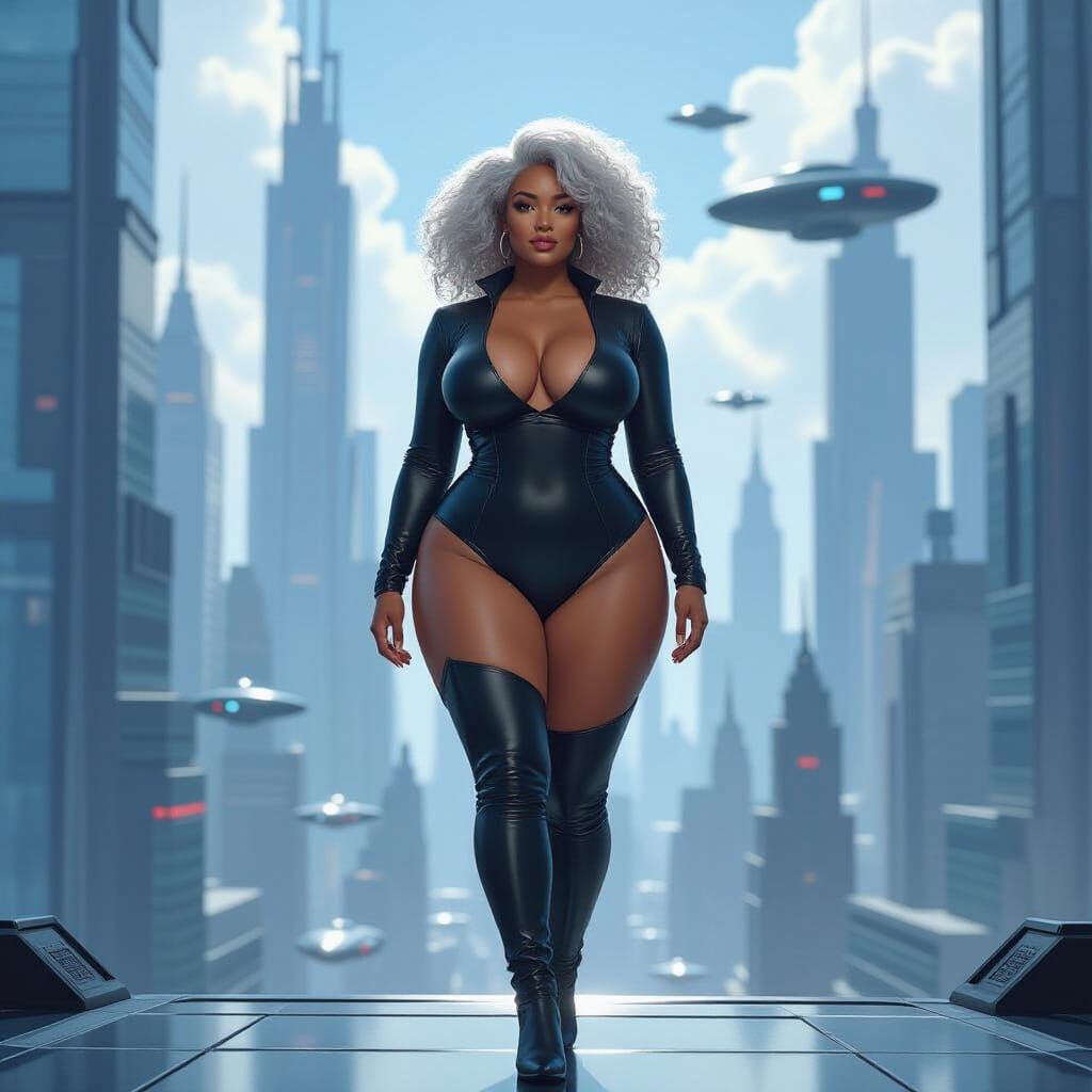 Confident Woman in Futuristic Metropolis