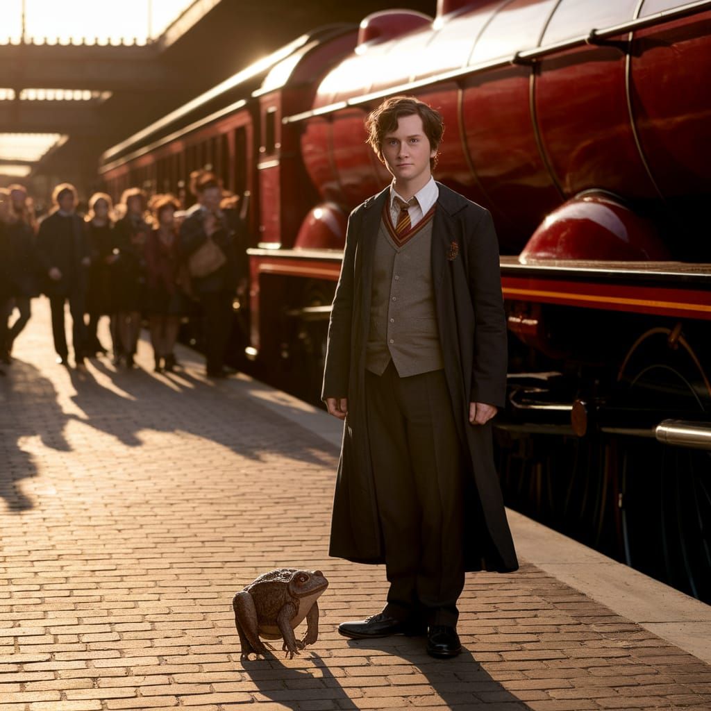 Neville Longbottom Stands Confidently by the Hogwarts Expres...