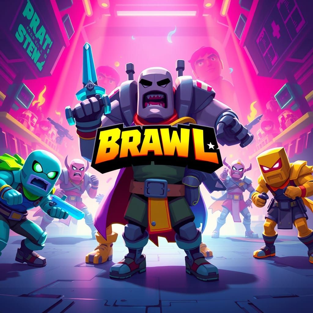Vibrant Futuristic Arena with Brawl Stars Characters