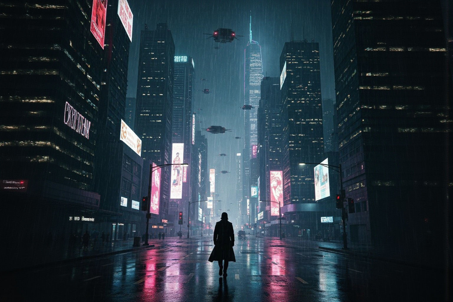 Cyberpunk Cityscape at Night: Neon Towers, Flying Cars, and ...