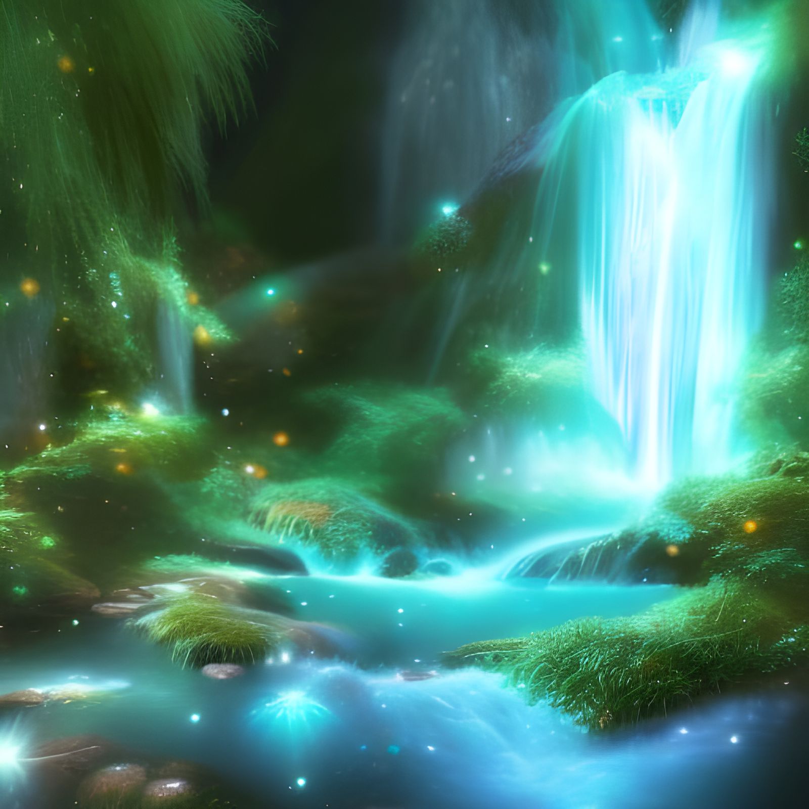 Luminous Magical Fairy Waterfall in Pastel Colors