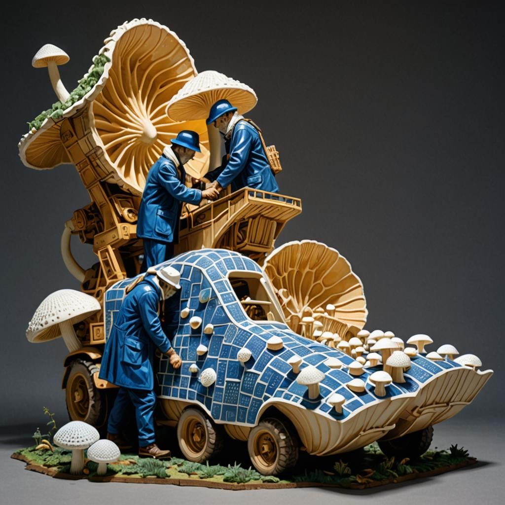 Harvesting Iridescent Mushrooms: A Pop Art Linocut